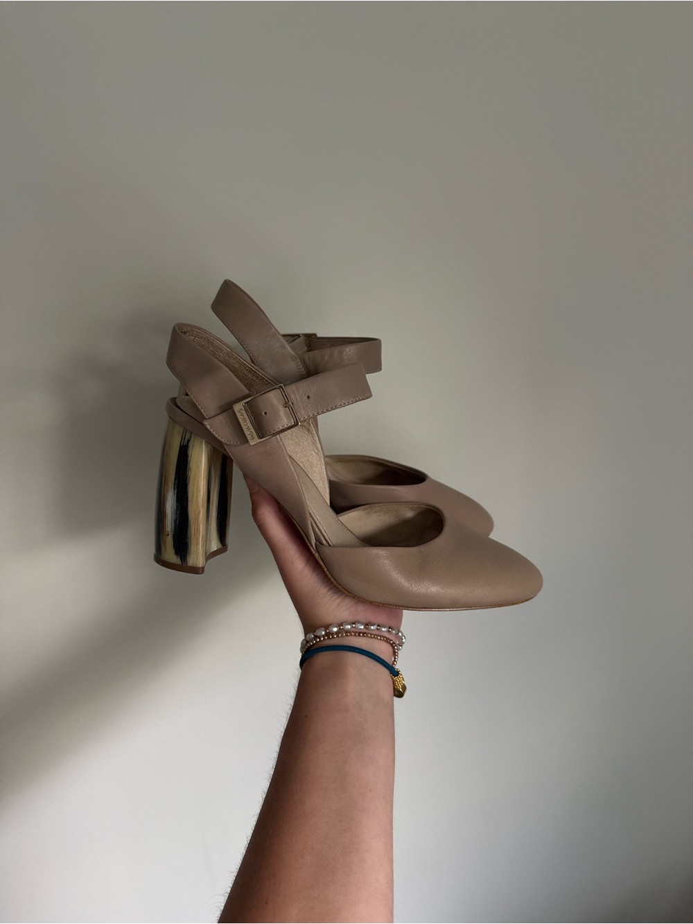 Louise et Cie Taupe Mary Jane Pump with tusk Block Heel